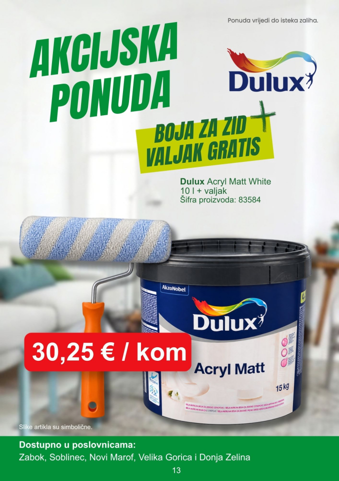 13) AKCIJSKA PONUDA: Dulux Acryl Matt White 10 l + valjak gratis