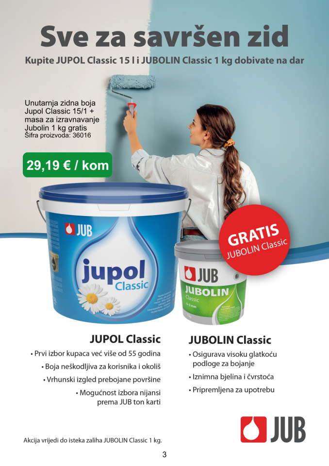 3) Sve za savršen zid - JUPOL Classic 15 l i JUBOLIN 1 kg gratis